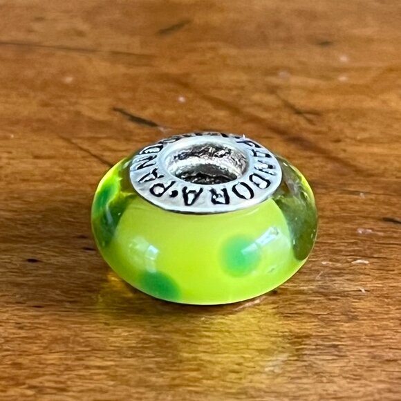 925 Pandora Lampwork Polka Dot Yellow Green Charm - Picture 2 of 2